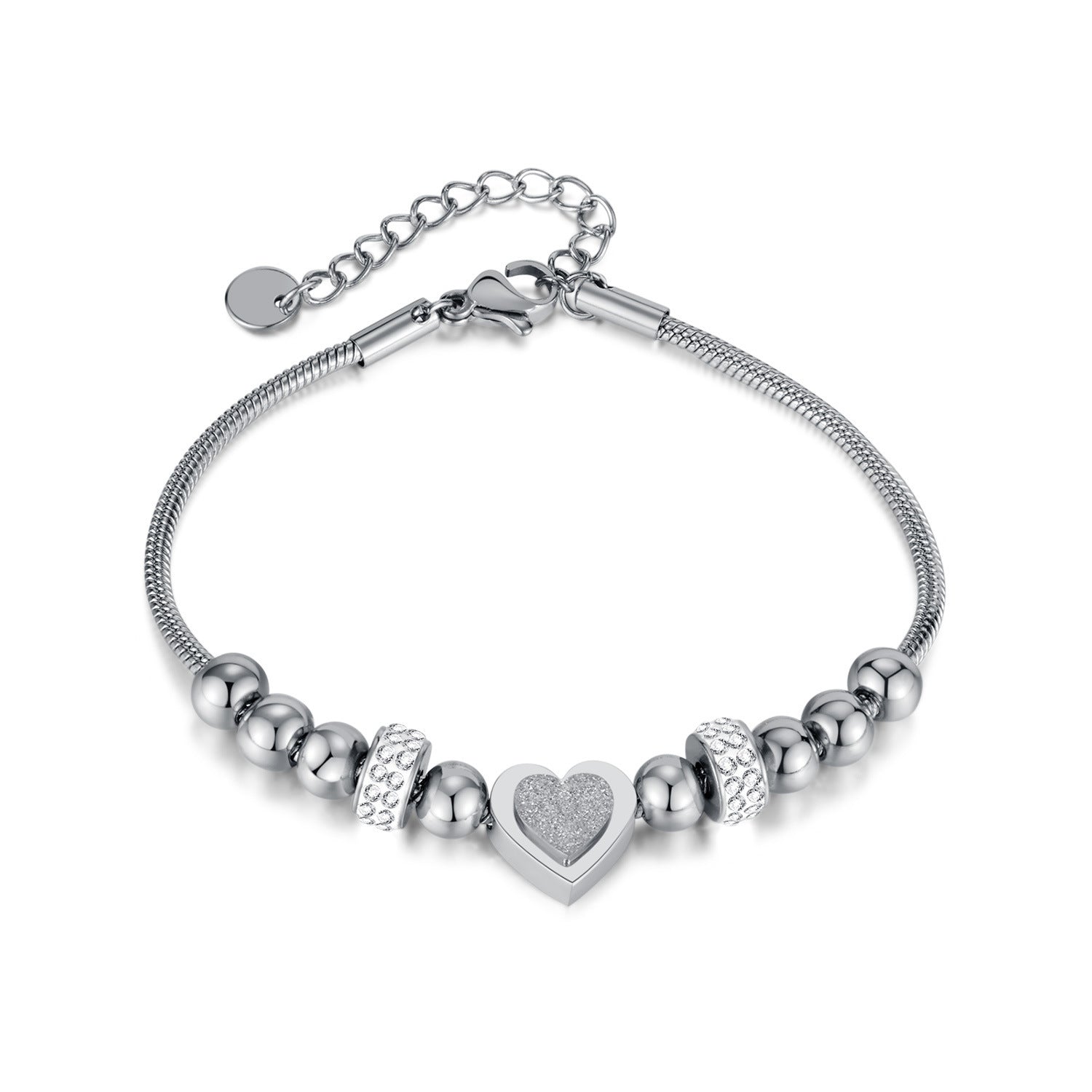 Wholesale Fashion Zircon Three-dimensional Frosted Heart Stainless Steel Beaded Bracelet